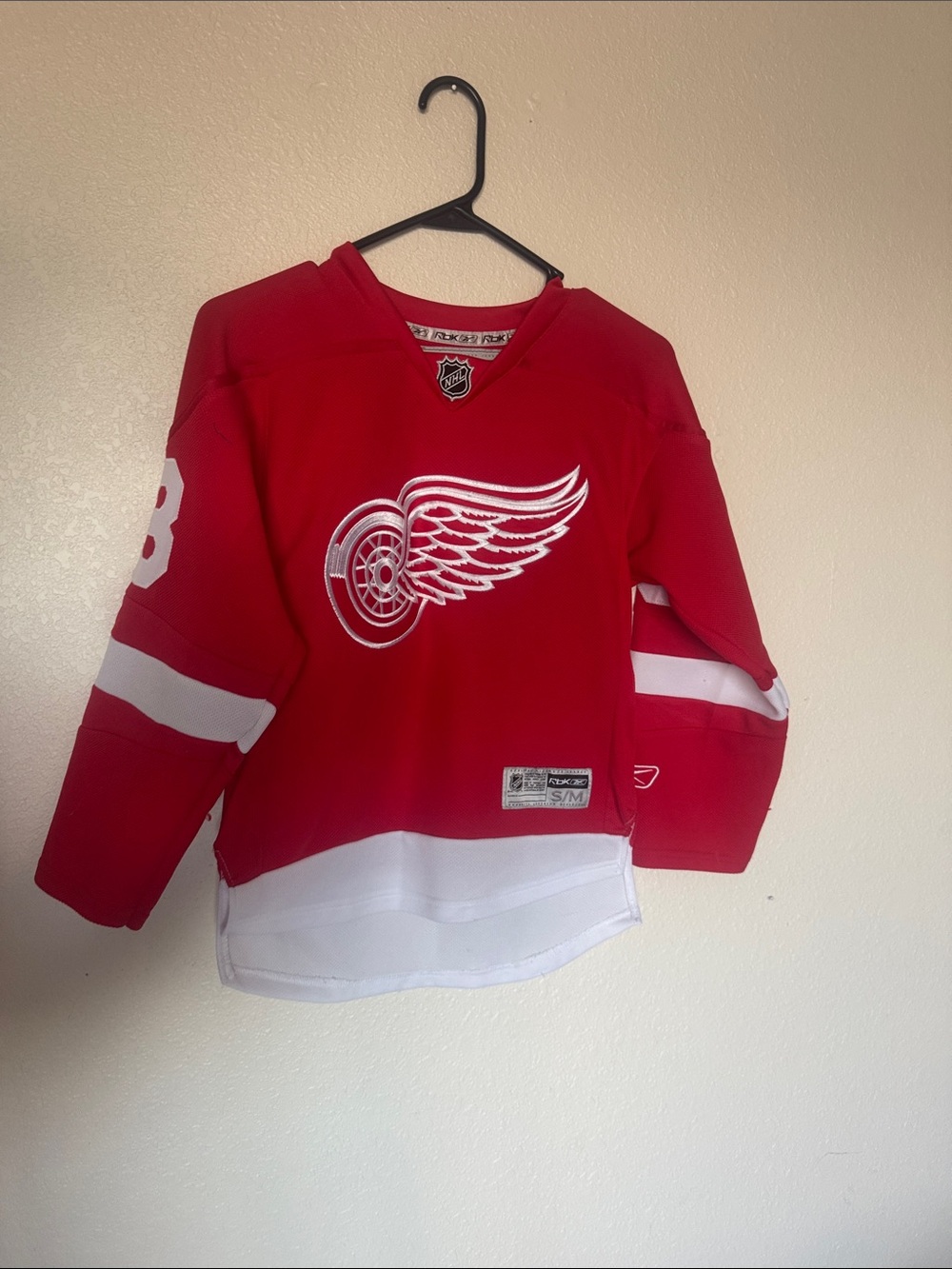 Reebok Kids Red Detroit Wings Hockey Jersey with White Trim